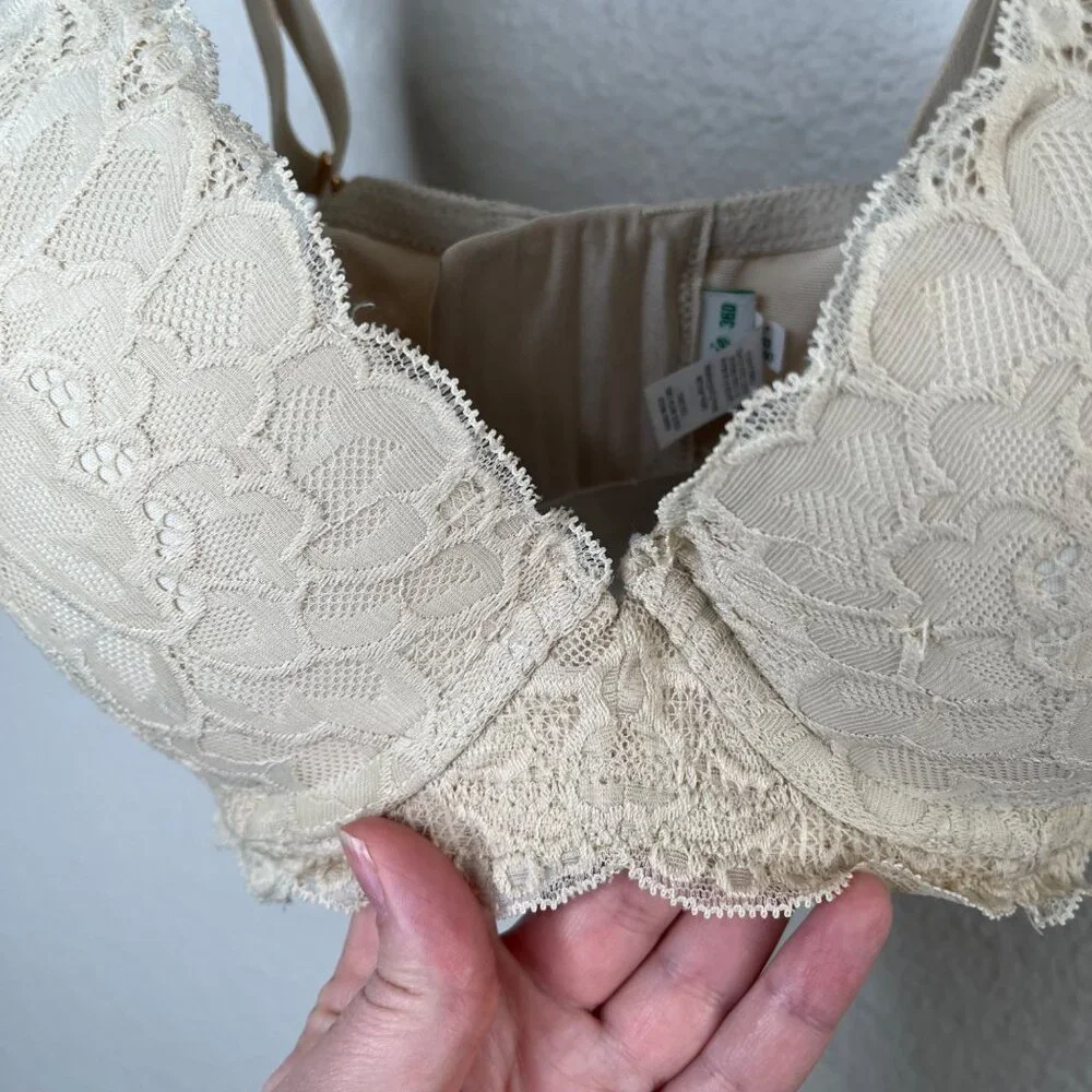 Aerie Cream Lace Plunge Push Up Bra Size 36D